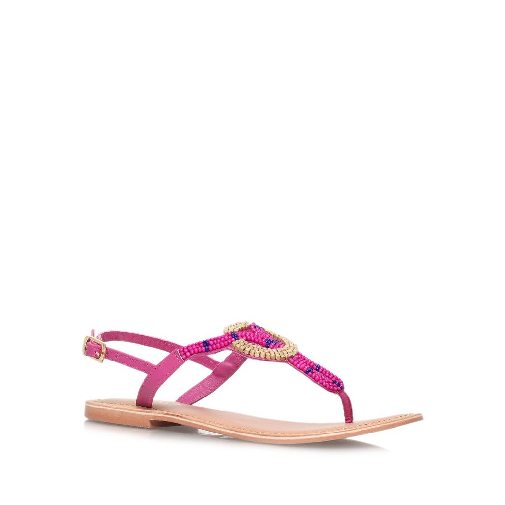Kouros Flat Toe Post Sandals, Purple - predominant colour: hot pink; secondary colour: royal blue; material: leather; heel height: flat; embellishment: beading; ankle detail: ankle strap; heel: standard; toe: toe thongs; style: flip flops; occasions: holiday; finish: plain; pattern: patterned/print; season: s/s 2015