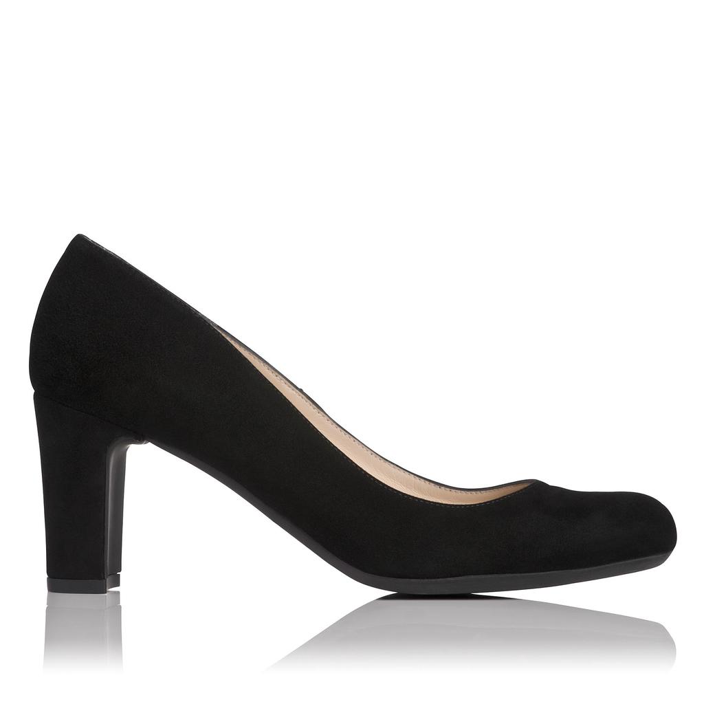 Sersha Block Heel Courts Black - predominant colour: black; occasions: work, creative work; material: suede; heel height: high; heel: block; toe: round toe; style: courts; finish: plain; pattern: plain; season: s/s 2015