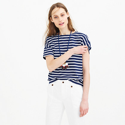 Saint James® For Short Sleeve Slouchy T Shirt - pattern: horizontal stripes; style: t-shirt; predominant colour: royal blue; occasions: casual; length: standard; fibres: cotton - 100%; fit: loose; neckline: crew; sleeve length: short sleeve; sleeve style: standard; pattern type: fabric; pattern size: standard; texture group: jersey - stretchy/drapey; season: s/s 2015