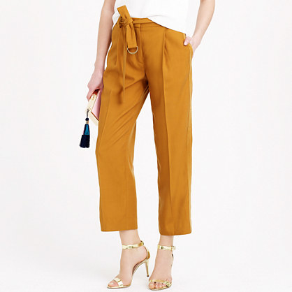 Cropped Wide Leg Trouser With Tux Stripe - pattern: plain; pocket detail: pockets at the sides; waist detail: belted waist/tie at waist/drawstring; waist: mid/regular rise; predominant colour: mustard; occasions: casual, evening, creative work; length: ankle length; fibres: cotton - 100%; fit: straight leg; pattern type: fabric; texture group: woven light midweight; style: standard; season: s/s 2015