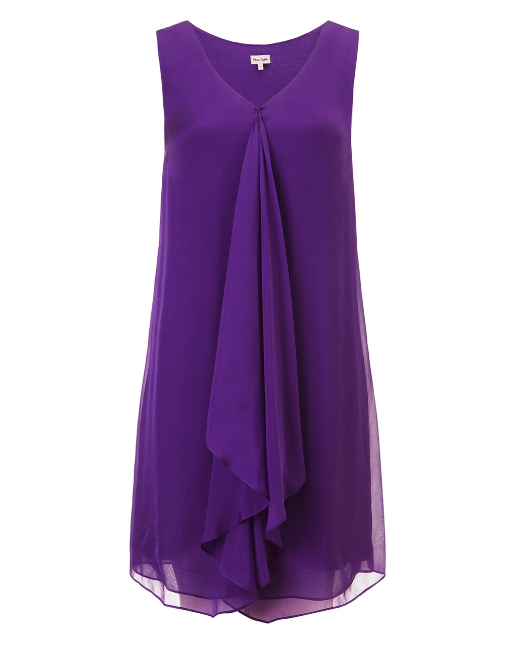 Karishma Silk Dress - style: a-line; neckline: low v-neck; fit: loose; pattern: plain; sleeve style: sleeveless; predominant colour: purple; occasions: evening, occasion; length: just above the knee; sleeve length: sleeveless; texture group: sheer fabrics/chiffon/organza etc.; bust detail: tiers/frills/bulky drapes/pleats; pattern type: fabric; season: s/s 2015