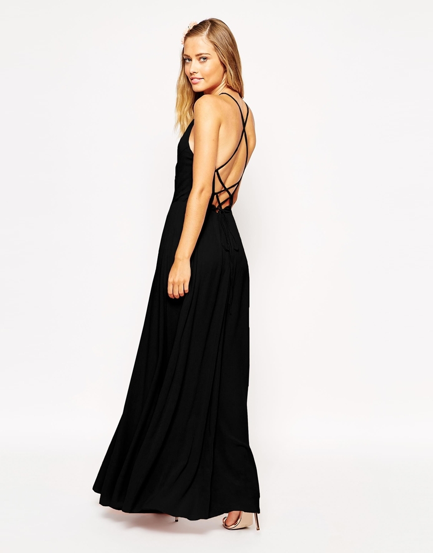 Maxi Dress With Tie Back Cream - neckline: high square neck; pattern: plain; sleeve style: sleeveless; style: maxi dress; predominant colour: black; occasions: evening, occasion; length: floor length; fit: fitted at waist & bust; fibres: viscose/rayon - 100%; hip detail: soft pleats at hip/draping at hip/flared at hip; back detail: crossover; sleeve length: sleeveless; pattern type: fabric; texture group: jersey - stretchy/drapey; season: s/s 2015