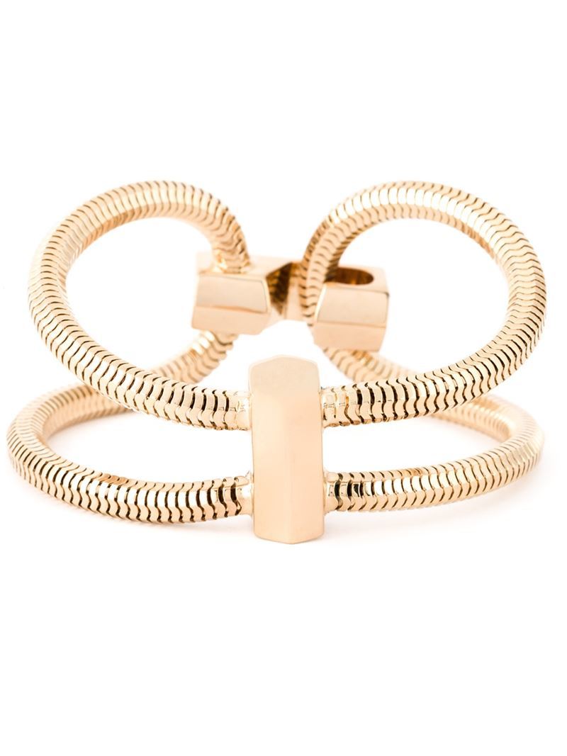 'schumacher' Double Bracelet - predominant colour: gold; occasions: evening, occasion; style: cuff; size: standard; material: chain/metal; finish: metallic; embellishment: chain/metal; season: s/s 2015