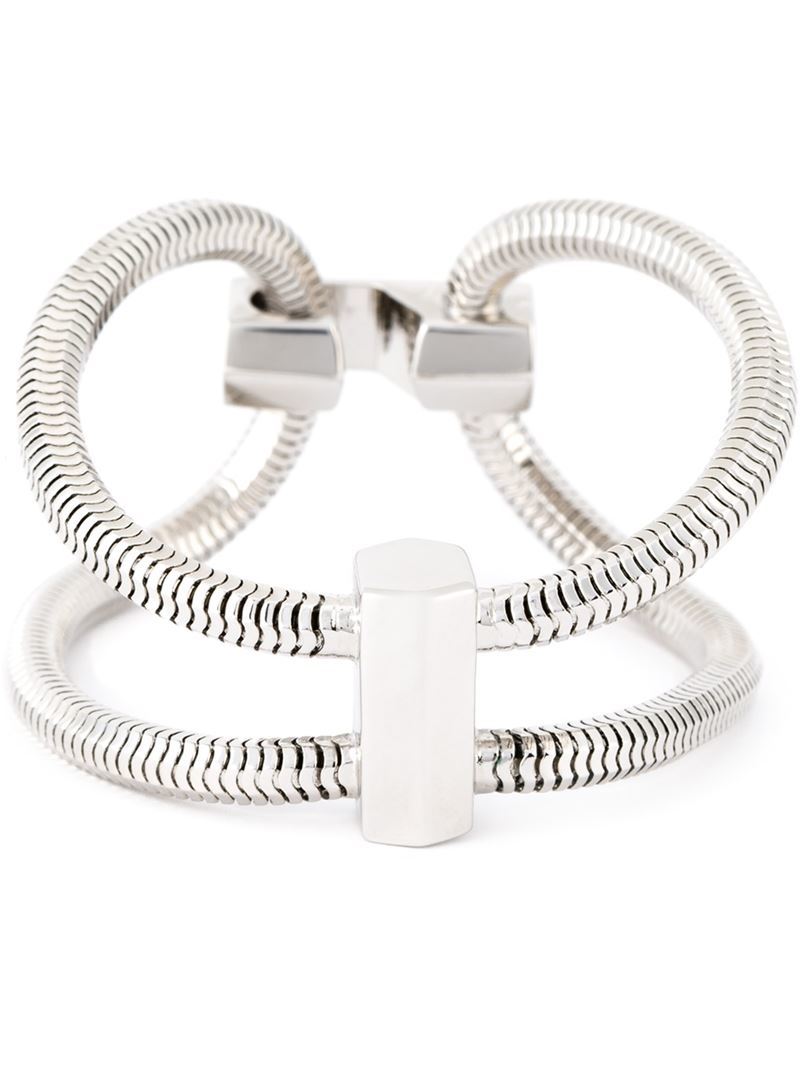 'schumacher' Double Bracelet - predominant colour: silver; occasions: evening, occasion; style: cuff; size: standard; material: chain/metal; finish: metallic; embellishment: chain/metal; season: s/s 2015