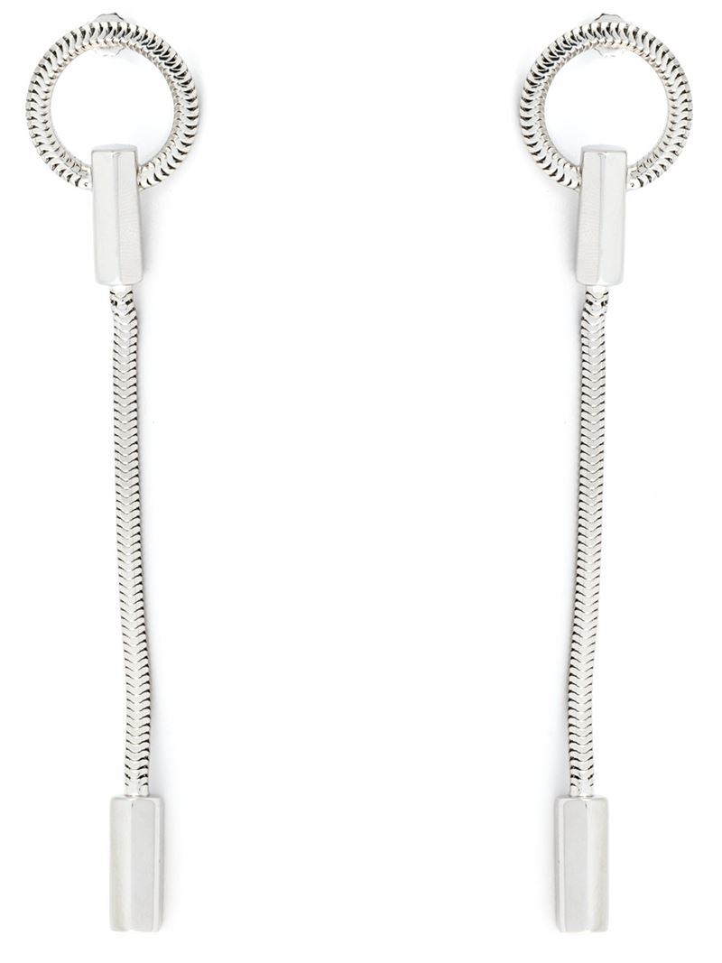 'schumacher' Earrings - predominant colour: silver; occasions: evening, occasion; style: drop; length: long; size: standard; material: chain/metal; fastening: pierced; finish: metallic; season: s/s 2015
