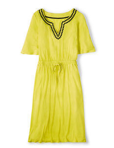 Estelle Dress Sherbet Lemon Women, Sherbet Lemon - style: shift; length: below the knee; neckline: v-neck; fit: fitted at waist; pattern: plain; waist detail: belted waist/tie at waist/drawstring; predominant colour: yellow; occasions: casual, holiday; fibres: linen - mix; sleeve length: short sleeve; sleeve style: standard; texture group: cotton feel fabrics; pattern type: fabric; season: s/s 2015