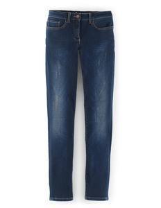 Mid Rise Skinny Jeans, Rip & Repair - style: skinny leg; length: standard; pattern: plain; pocket detail: traditional 5 pocket; waist: mid/regular rise; predominant colour: navy; occasions: casual; fibres: cotton - stretch; jeans detail: shading down centre of thigh; texture group: denim; pattern type: fabric; season: s/s 2015
