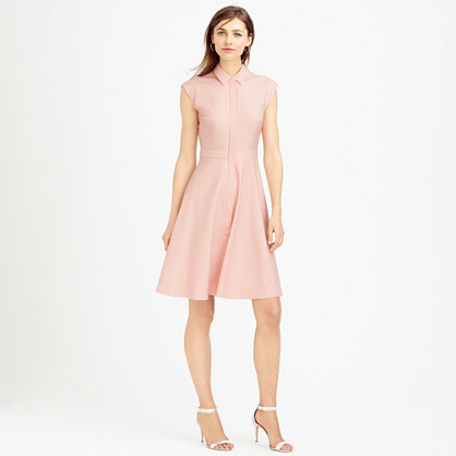 Petite Cap Sleeve Shirtdress In Super 120s Wool - neckline: shirt collar/peter pan/zip with opening; sleeve style: capped; pattern: plain; predominant colour: blush; occasions: casual, occasion; length: just above the knee; fit: fitted at waist & bust; style: fit & flare; fibres: wool - 100%; sleeve length: sleeveless; pattern type: fabric; texture group: other - light to midweight; season: s/s 2015