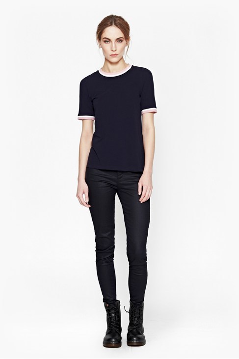 Band Cotton T Shirt Belle Blush/Black/White - style: t-shirt; predominant colour: navy; occasions: casual; length: standard; fibres: cotton - 100%; fit: body skimming; neckline: crew; sleeve length: short sleeve; sleeve style: standard; pattern type: fabric; pattern: colourblock; texture group: jersey - stretchy/drapey; season: s/s 2015