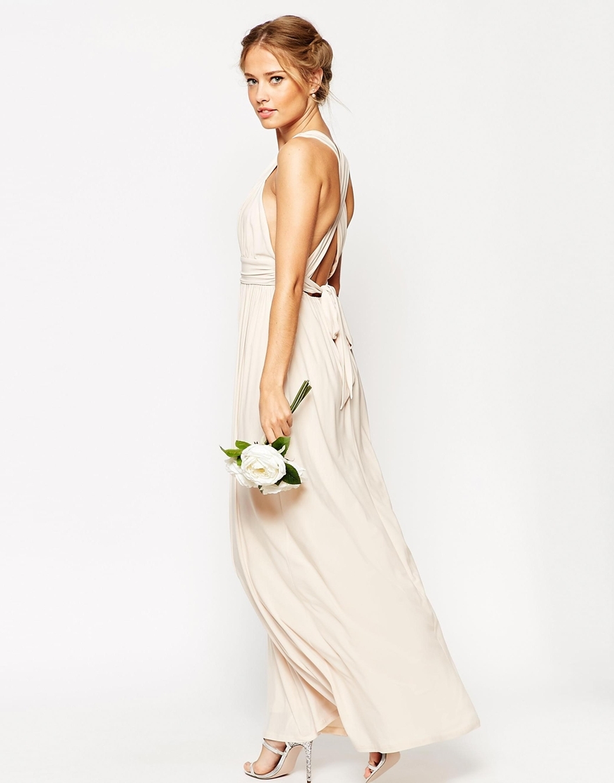 Wedding Ruched Double Strap Maxi Dress Mint - neckline: slash/boat neckline; pattern: plain; sleeve style: sleeveless; style: maxi dress; length: ankle length; predominant colour: nude; occasions: evening, occasion; fit: fitted at waist & bust; back detail: crossover; sleeve length: sleeveless; texture group: crepes; pattern type: fabric; season: s/s 2015