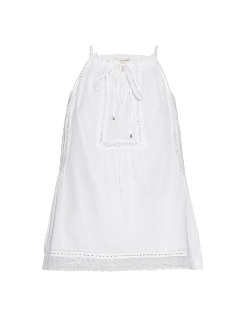 High Neck Sleeveless Voile And Lace Top - pattern: plain; sleeve style: sleeveless; neckline: low halter neck; predominant colour: white; occasions: casual, holiday; length: standard; style: top; fibres: cotton - 100%; fit: straight cut; sleeve length: sleeveless; texture group: cotton feel fabrics; pattern type: fabric; season: s/s 2015