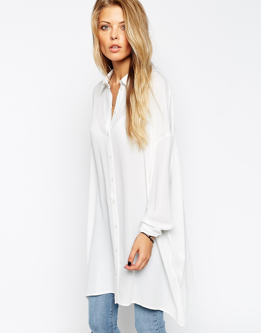 Oversized Longline Blouse Cream - neckline: shirt collar/peter pan/zip with opening; pattern: plain; style: blouse; predominant colour: ivory/cream; occasions: casual; fit: loose; length: mid thigh; sleeve length: long sleeve; sleeve style: standard; texture group: cotton feel fabrics; pattern type: fabric; season: s/s 2015