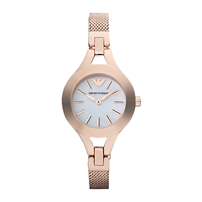 Ar7329 Women's Bracelet Strap Watch, Rose Gold/White - secondary colour: ivory/cream; predominant colour: bronze; occasions: casual, work, creative work; style: metal bracelet; size: small/fine; material: chain/metal; finish: metallic; pattern: plain; season: s/s 2015
