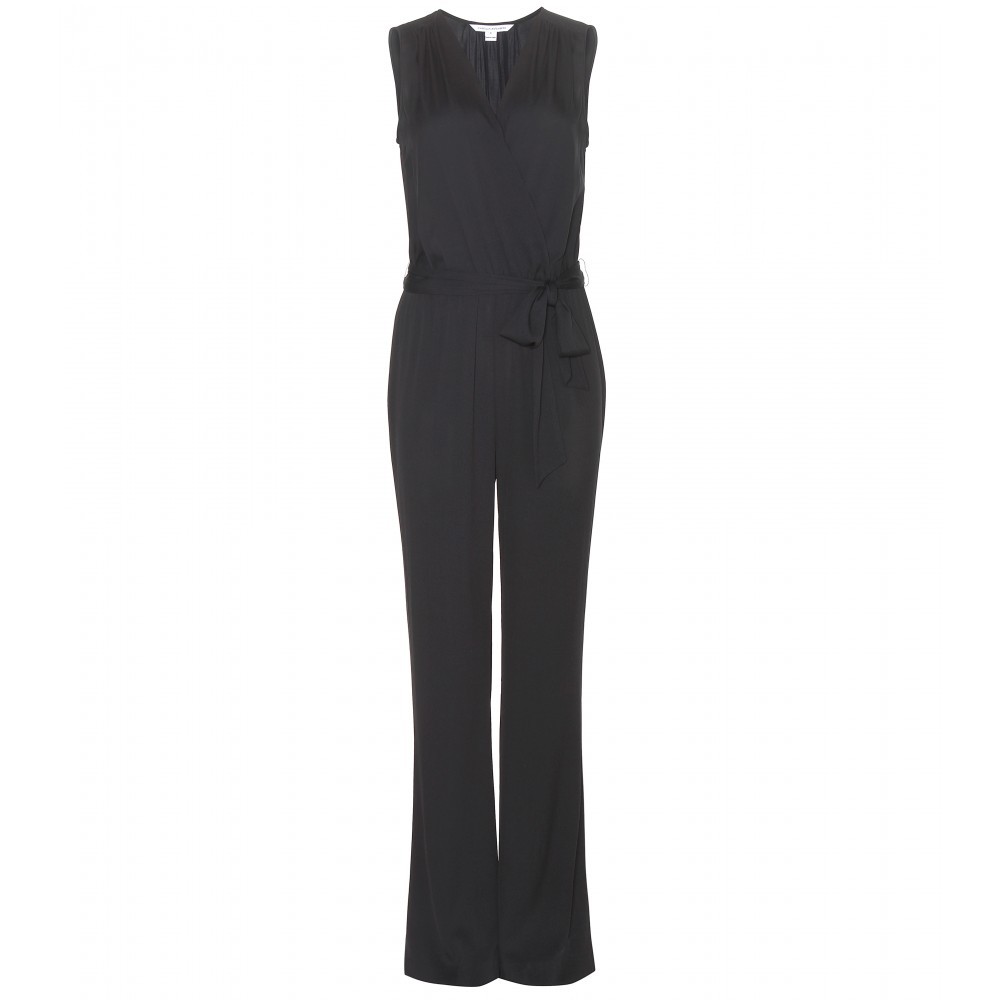 Eva Silk Jumpsuit - length: standard; neckline: v-neck; fit: tailored/fitted; pattern: plain; sleeve style: sleeveless; predominant colour: black; fibres: silk - 100%; occasions: occasion; sleeve length: sleeveless; texture group: silky - light; style: jumpsuit; pattern type: fabric; season: s/s 2015
