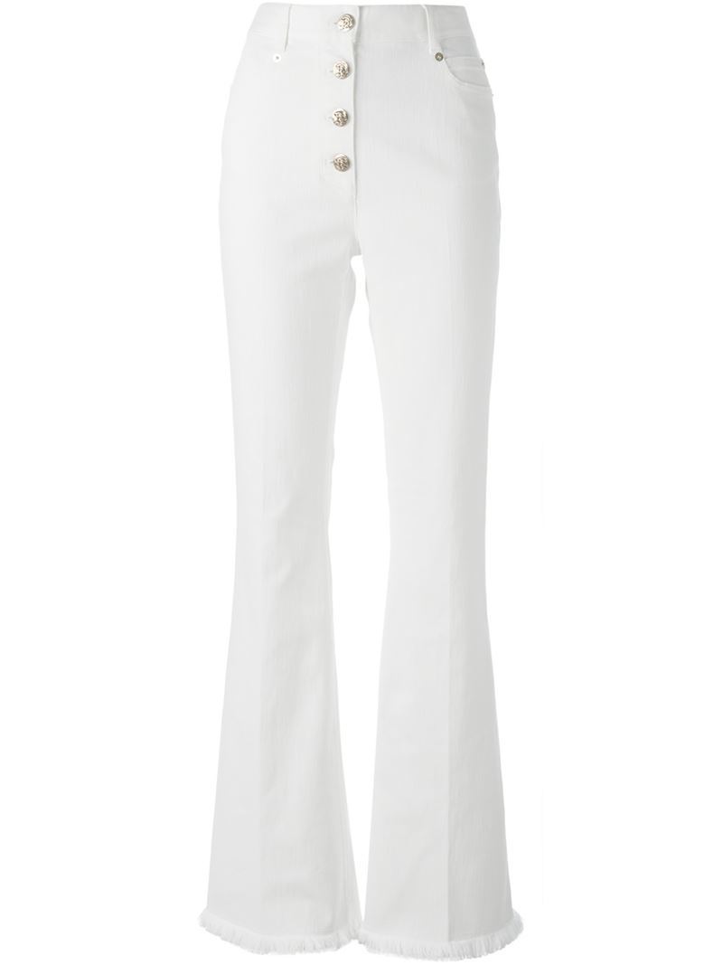 Highwaisted Flared Jeans, Women's, White - style: flares; length: standard; pattern: plain; waist: high rise; pocket detail: traditional 5 pocket; predominant colour: white; occasions: casual, creative work; fibres: cotton - stretch; texture group: denim; pattern type: fabric; season: s/s 2015