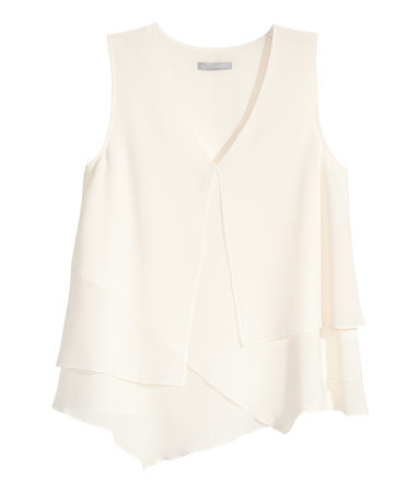 Asymmetric Top - neckline: v-neck; pattern: plain; sleeve style: sleeveless; predominant colour: ivory/cream; occasions: casual, creative work; length: standard; style: top; fibres: polyester/polyamide - 100%; fit: loose; sleeve length: sleeveless; pattern type: fabric; texture group: other - light to midweight; season: s/s 2015; wardrobe: basic