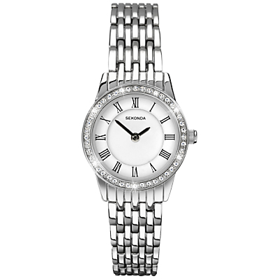 2151.27 Women's Crystal Bracelet Strap Watch, Silver/White - secondary colour: white; predominant colour: silver; occasions: casual, work, creative work; style: metal bracelet; size: small/fine; material: chain/metal; embellishment: crystals/glass; finish: metallic; pattern: plain; season: s/s 2015