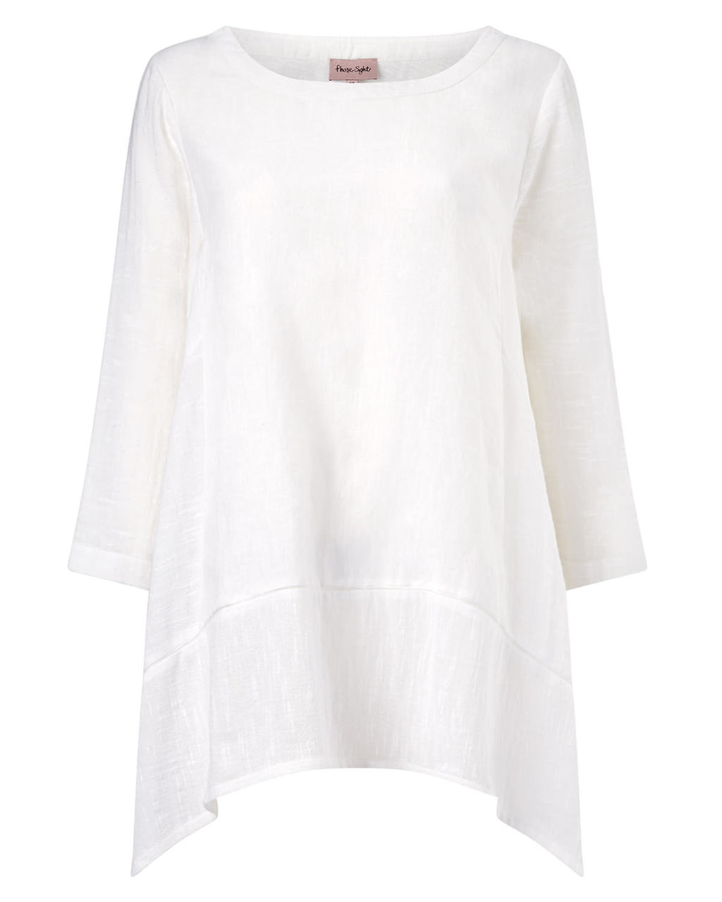 Una Textured Linen Blouse - neckline: round neck; pattern: plain; length: below the bottom; style: tunic; predominant colour: ivory/cream; occasions: casual, creative work; fit: loose; sleeve length: 3/4 length; sleeve style: standard; texture group: linen; pattern type: fabric; season: s/s 2015