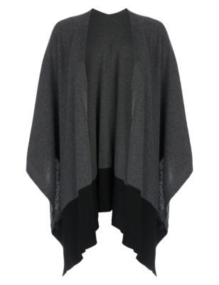 Pure Cashmere Wrap - sleeve style: dolman/batwing; pattern: plain; neckline: collarless open; style: open front; predominant colour: charcoal; secondary colour: black; occasions: casual, creative work; fit: loose; length: mid thigh; fibres: cashmere - 100%; sleeve length: 3/4 length; texture group: knits/crochet; pattern type: fabric; pattern size: standard; season: s/s 2015
