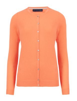 Pure Cashmere Button Through Cardigan - neckline: round neck; pattern: plain; predominant colour: bright orange; occasions: casual, creative work; length: standard; style: standard; fit: slim fit; fibres: cashmere - 100%; sleeve length: long sleeve; sleeve style: standard; texture group: knits/crochet; pattern type: knitted - fine stitch; pattern size: standard; season: s/s 2015