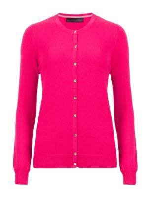 Pure Cashmere Button Through Cardigan - neckline: round neck; pattern: plain; predominant colour: hot pink; occasions: casual, creative work; length: standard; style: standard; fit: slim fit; fibres: cashmere - 100%; sleeve length: long sleeve; sleeve style: standard; texture group: knits/crochet; pattern type: knitted - fine stitch; season: s/s 2015