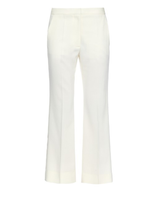 Eden Cropped Flare Wool Trousers - length: standard; pattern: plain; waist: mid/regular rise; predominant colour: white; occasions: evening, occasion, creative work; waist detail: narrow waistband; fit: flares; texture group: woven light midweight; style: standard; season: s/s 2015