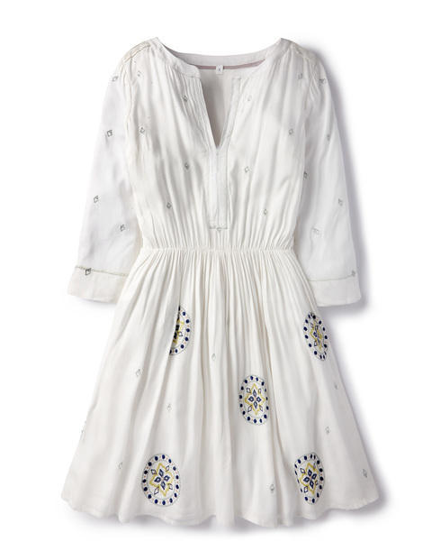 Embroidered Festival Dress Ivory Women, Ivory - length: mid thigh; neckline: v-neck; fit: fitted at waist; pattern: plain; style: sundress; waist detail: elasticated waist; predominant colour: white; occasions: casual, occasion, creative work; hip detail: soft pleats at hip/draping at hip/flared at hip; sleeve length: 3/4 length; sleeve style: standard; pattern size: standard; texture group: woven light midweight; embellishment: embroidered; season: s/s 2015