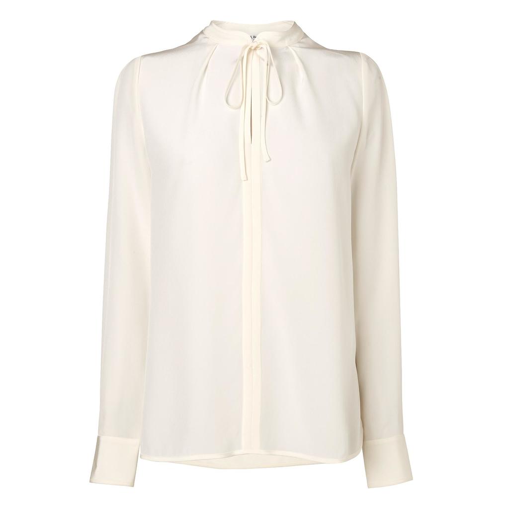 Pheobe Feminine Shirt Cream - pattern: plain; style: blouse; predominant colour: ivory/cream; occasions: evening, work, creative work; length: standard; neckline: peep hole neckline; fibres: silk - 100%; fit: body skimming; sleeve length: long sleeve; sleeve style: standard; texture group: silky - light; pattern type: fabric; season: s/s 2015