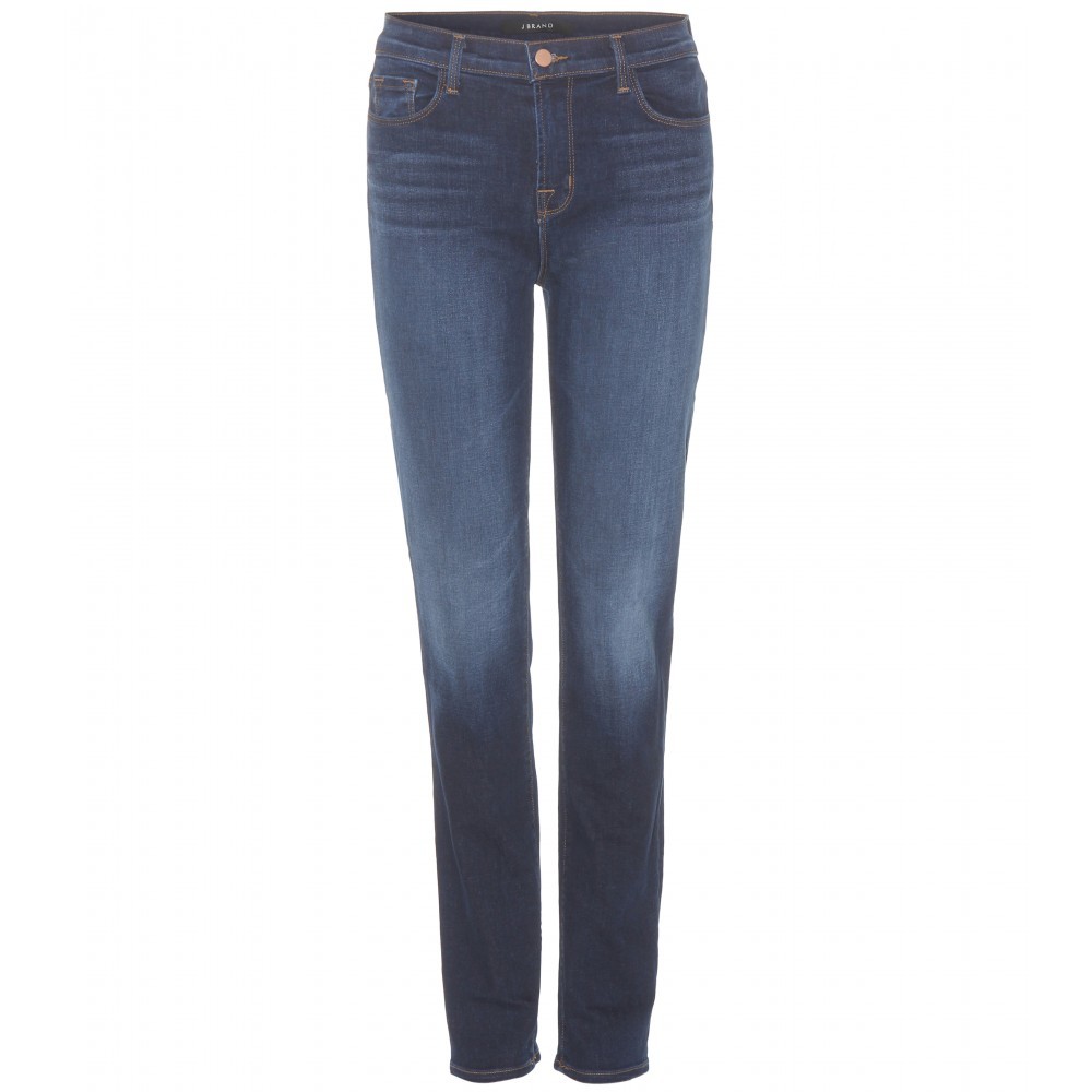 Maria High Rise Straight Jeans - style: straight leg; length: standard; pattern: plain; waist: high rise; pocket detail: traditional 5 pocket; predominant colour: navy; occasions: casual; fibres: cotton - stretch; jeans detail: whiskering, shading down centre of thigh; texture group: denim; pattern type: fabric; season: s/s 2015