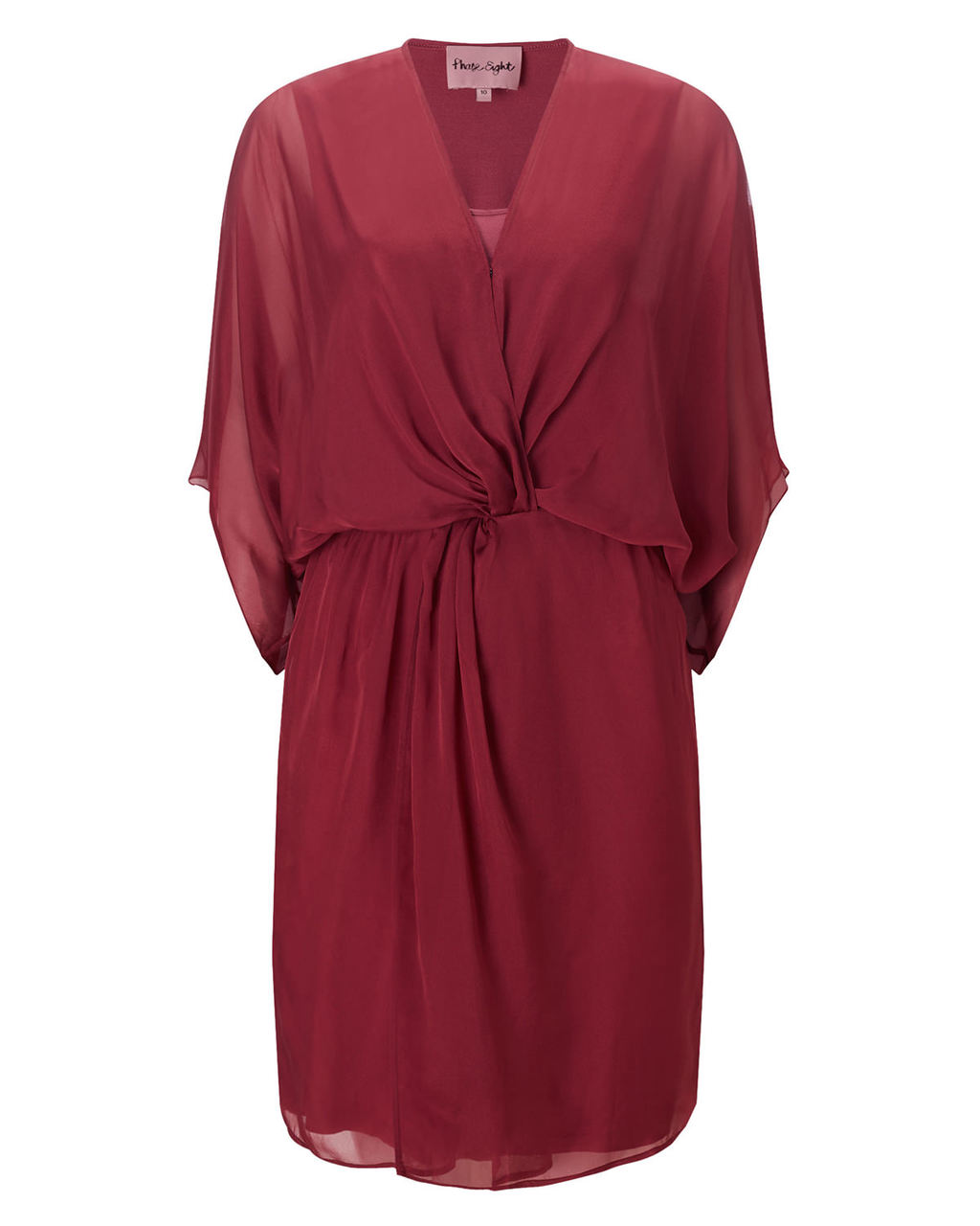 Kacie Kimono Twist Dress - length: mid thigh; neckline: v-neck; sleeve style: dolman/batwing; fit: fitted at waist; pattern: plain; style: blouson; waist detail: twist front waist detail/nipped in at waist on one side/soft pleats/draping/ruching/gathering waist detail; predominant colour: magenta; occasions: occasion; sleeve length: half sleeve; texture group: sheer fabrics/chiffon/organza etc.; pattern type: fabric; trends: sheer indulgence; season: s/s 2015