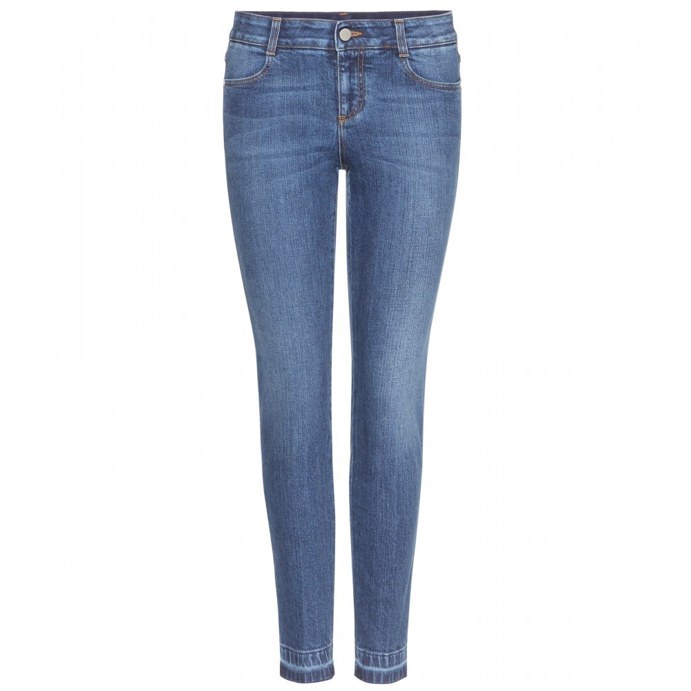 Skinny Jeans - style: skinny leg; length: standard; pattern: plain; pocket detail: traditional 5 pocket; waist: mid/regular rise; predominant colour: denim; occasions: casual, evening, creative work; fibres: cotton - stretch; texture group: denim; pattern type: fabric; season: s/s 2015