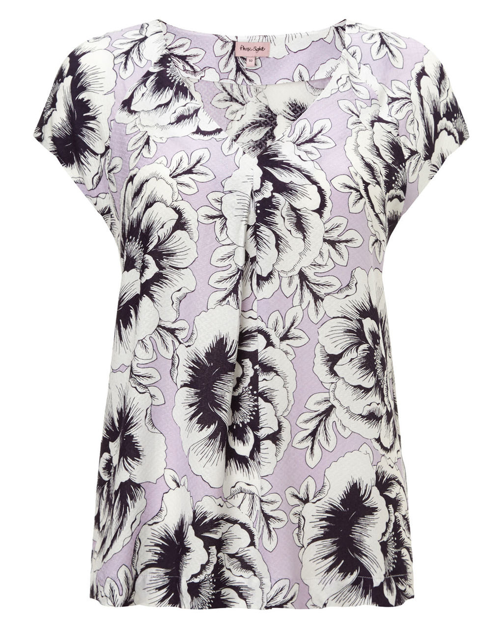 Marianne Floral Blouse - neckline: v-neck; sleeve style: capped; style: blouse; secondary colour: white; predominant colour: light grey; occasions: casual, creative work; length: standard; fibres: polyester/polyamide - 100%; fit: straight cut; sleeve length: short sleeve; pattern type: fabric; pattern size: standard; pattern: florals; texture group: jersey - stretchy/drapey; season: s/s 2015