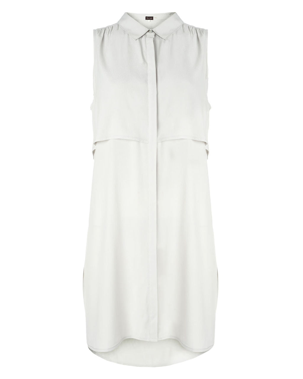 Thomasina Sleeveless Tunic Top - neckline: shirt collar/peter pan/zip with opening; pattern: plain; sleeve style: sleeveless; style: tunic; predominant colour: white; occasions: casual, creative work; fibres: viscose/rayon - 100%; fit: loose; length: mid thigh; sleeve length: sleeveless; pattern type: fabric; texture group: other - light to midweight; season: s/s 2015
