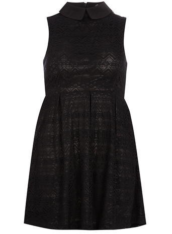 Womens **Mela Mela Black Lace Collared Dress Black - length: mid thigh; pattern: plain; sleeve style: sleeveless; predominant colour: black; occasions: casual, evening, creative work; fit: fitted at waist & bust; style: fit & flare; fibres: cotton - mix; neckline: no opening/shirt collar/peter pan; sleeve length: sleeveless; texture group: cotton feel fabrics; pattern type: fabric; season: s/s 2015