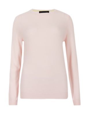 Pure Cashmere Jumper - pattern: plain; style: standard; predominant colour: blush; occasions: casual, creative work; length: standard; fit: slim fit; neckline: crew; fibres: cashmere - 100%; sleeve length: long sleeve; sleeve style: standard; texture group: knits/crochet; pattern type: knitted - fine stitch; season: s/s 2015