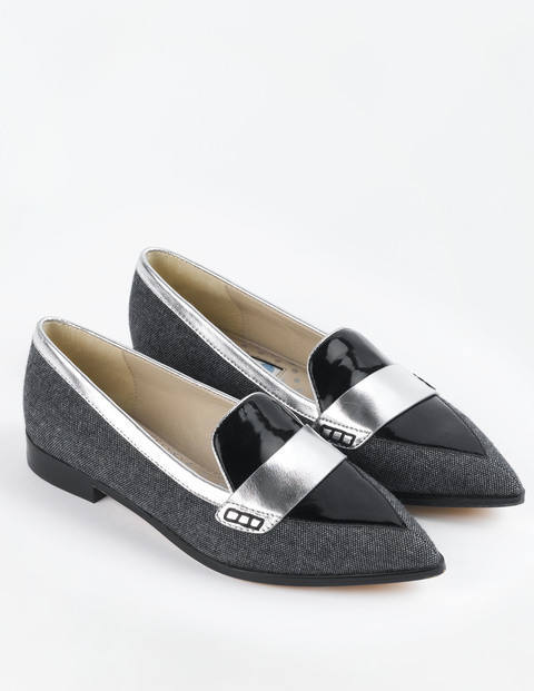 Pointed Loafer Grey/Silver/Black Leather Women, Grey/Silver/Black Leather - secondary colour: silver; predominant colour: charcoal; occasions: casual, creative work; material: leather; heel height: flat; toe: pointed toe; style: loafers; finish: plain; pattern: colourblock; season: s/s 2015