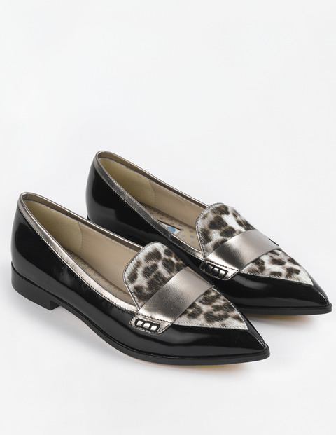 Pointed Loafer Black/Pewter/Snow Leopard Women, Black/Pewter/Snow Leopard - predominant colour: black; occasions: casual, creative work; material: leather; heel height: flat; toe: pointed toe; style: loafers; finish: plain; pattern: animal print; secondary colour: pewter; season: s/s 2015; multicoloured: multicoloured