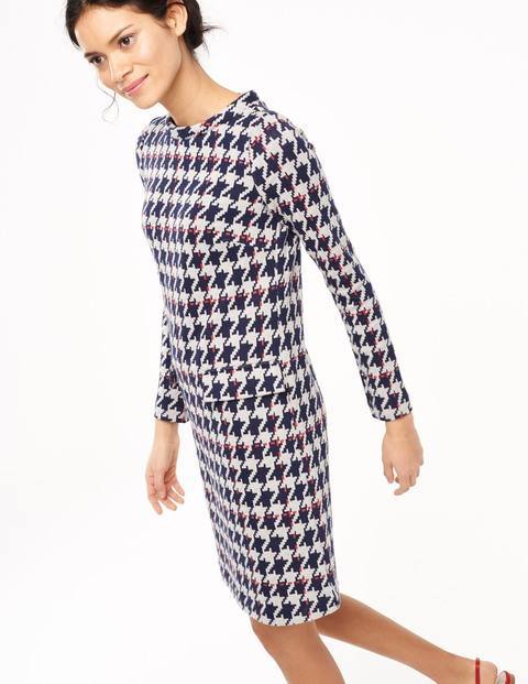 Sixties Jacquard Tunic Dress Navy Houndstooth Women, Navy Houndstooth - style: shift; secondary colour: white; predominant colour: navy; length: on the knee; fit: body skimming; fibres: cotton - mix; neckline: crew; pattern: dogtooth; sleeve length: long sleeve; sleeve style: standard; pattern type: fabric; texture group: brocade/jacquard; occasions: creative work; season: s/s 2015; multicoloured: multicoloured