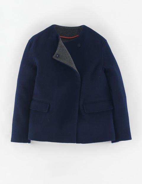 Ella Jacket Navy Women, Navy - pattern: plain; style: single breasted blazer; collar: round collar/collarless; predominant colour: navy; length: standard; fit: straight cut (boxy); sleeve length: 3/4 length; sleeve style: standard; collar break: high; pattern type: fabric; texture group: woven light midweight; occasions: creative work; season: s/s 2015