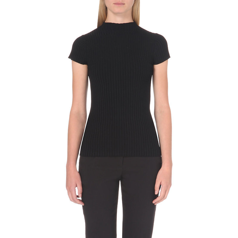 Maestro Knitted Top, Women's, Size: Large, Black - sleeve style: capped; pattern: plain; neckline: low halter neck; bust detail: ruching/gathering/draping/layers/pintuck pleats at bust; predominant colour: black; occasions: casual, work, creative work; length: standard; style: top; fit: body skimming; sleeve length: short sleeve; texture group: knits/crochet; pattern type: knitted - fine stitch; season: a/w 2015