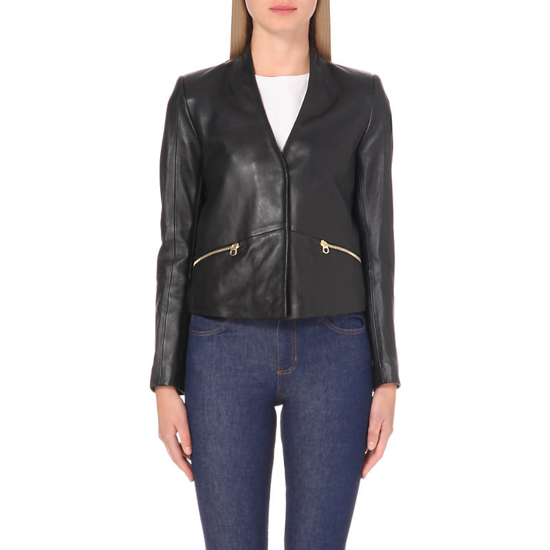 Vortex Leather Jacket, Women's, Size: Large, Black - pattern: plain; style: single breasted blazer; collar: round collar/collarless; predominant colour: black; occasions: casual, evening, creative work; length: standard; fit: tailored/fitted; fibres: leather - 100%; sleeve length: long sleeve; sleeve style: standard; texture group: leather; collar break: medium; pattern type: fabric; season: a/w 2015