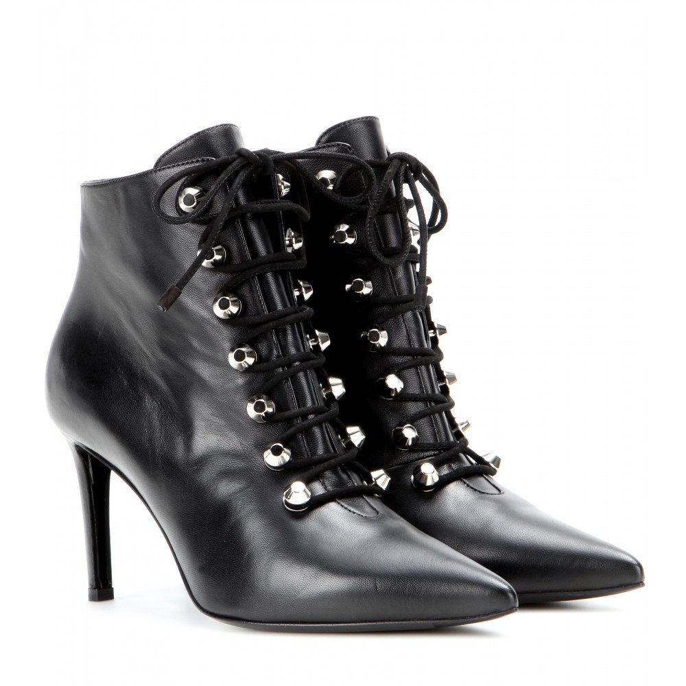 Leather Ankle Boots - predominant colour: black; occasions: casual, creative work; material: leather; heel height: high; heel: stiletto; toe: pointed toe; boot length: ankle boot; style: standard; finish: plain; pattern: plain; season: a/w 2015