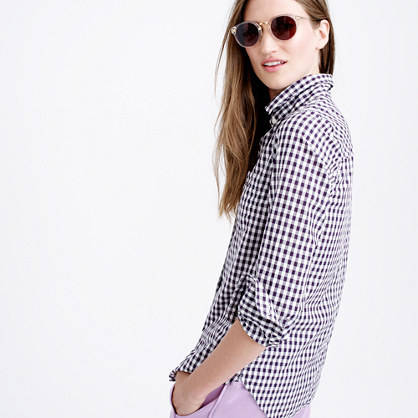 Tall Boy Shirt In Mini Gingham - neckline: shirt collar/peter pan/zip with opening; pattern: checked/gingham; length: below the bottom; style: shirt; predominant colour: black; occasions: casual, creative work; fibres: cotton - 100%; fit: body skimming; sleeve length: long sleeve; sleeve style: standard; texture group: cotton feel fabrics; pattern type: fabric; pattern size: big & busy (top); season: a/w 2015