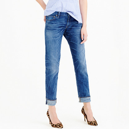 Petite Slim Broken In Boyfriend Jean In Port Stewart Wash - style: straight leg; length: standard; pattern: plain; pocket detail: traditional 5 pocket; waist: mid/regular rise; predominant colour: denim; occasions: casual; fibres: cotton - stretch; jeans detail: whiskering, shading down centre of thigh; jeans & bottoms detail: turn ups; texture group: denim; pattern type: fabric; season: a/w 2015