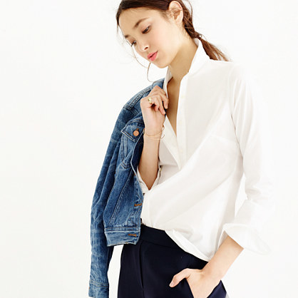 Petite Favorite Shirt - neckline: shirt collar/peter pan/zip with opening; pattern: plain; style: shirt; predominant colour: white; occasions: casual, work, creative work; length: standard; fibres: cotton - stretch; fit: loose; sleeve length: long sleeve; sleeve style: standard; texture group: cotton feel fabrics; pattern type: fabric; season: a/w 2015