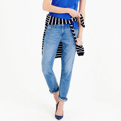 Tall Broken In Boyfriend Jean In Webster Wash - style: boyfriend; length: standard; pattern: plain; pocket detail: traditional 5 pocket; waist: mid/regular rise; predominant colour: denim; occasions: casual; fibres: cotton - stretch; jeans detail: whiskering, shading down centre of thigh, washed/faded; texture group: denim; pattern type: fabric; season: a/w 2015