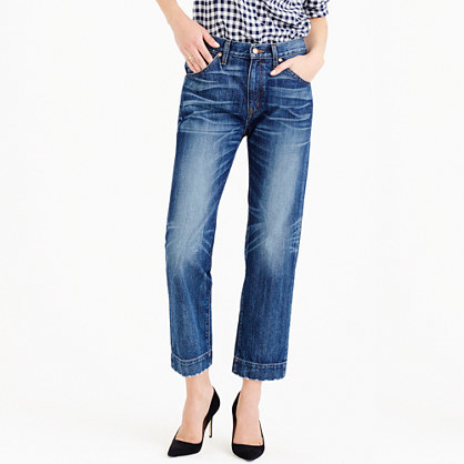 Point Sur Japanese Denim Wide Leg Cropped Jean - pattern: plain; waist: high rise; pocket detail: traditional 5 pocket; style: wide leg; predominant colour: navy; occasions: casual; length: ankle length; fibres: cotton - stretch; jeans detail: whiskering, shading down centre of thigh; texture group: denim; pattern type: fabric; season: a/w 2015