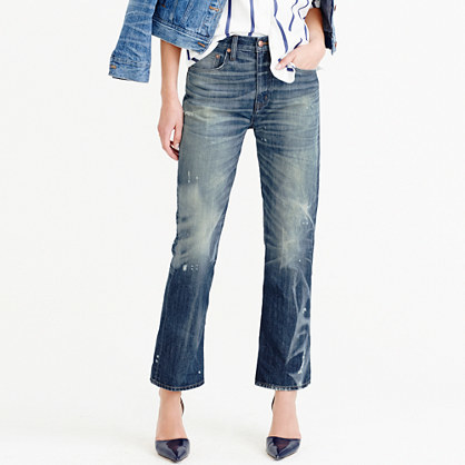 Point Sur Stevie X Rocker Jean In Mill Creek Wash - style: straight leg; pattern: plain; waist: high rise; pocket detail: traditional 5 pocket; predominant colour: denim; occasions: casual; length: ankle length; fibres: cotton - stretch; jeans detail: whiskering, shading down centre of thigh, washed/faded; texture group: denim; pattern type: fabric; season: a/w 2015