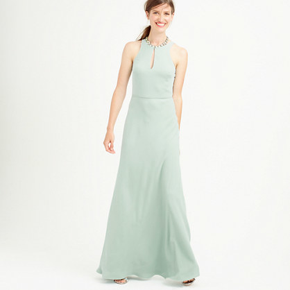 Kendall Gown In Drapey Matte Crepe - pattern: plain; sleeve style: sleeveless; style: maxi dress; predominant colour: pistachio; occasions: evening, occasion; length: floor length; fit: fitted at waist & bust; neckline: peep hole neckline; fibres: polyester/polyamide - 100%; sleeve length: sleeveless; texture group: crepes; pattern type: fabric; season: a/w 2015