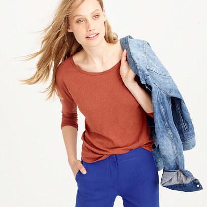 Petite Vintage Cotton Dolman T Shirt - pattern: plain; style: t-shirt; predominant colour: terracotta; occasions: casual, creative work; length: standard; neckline: scoop; fibres: cotton - 100%; fit: body skimming; sleeve length: 3/4 length; sleeve style: standard; pattern type: fabric; texture group: jersey - stretchy/drapey; season: a/w 2015